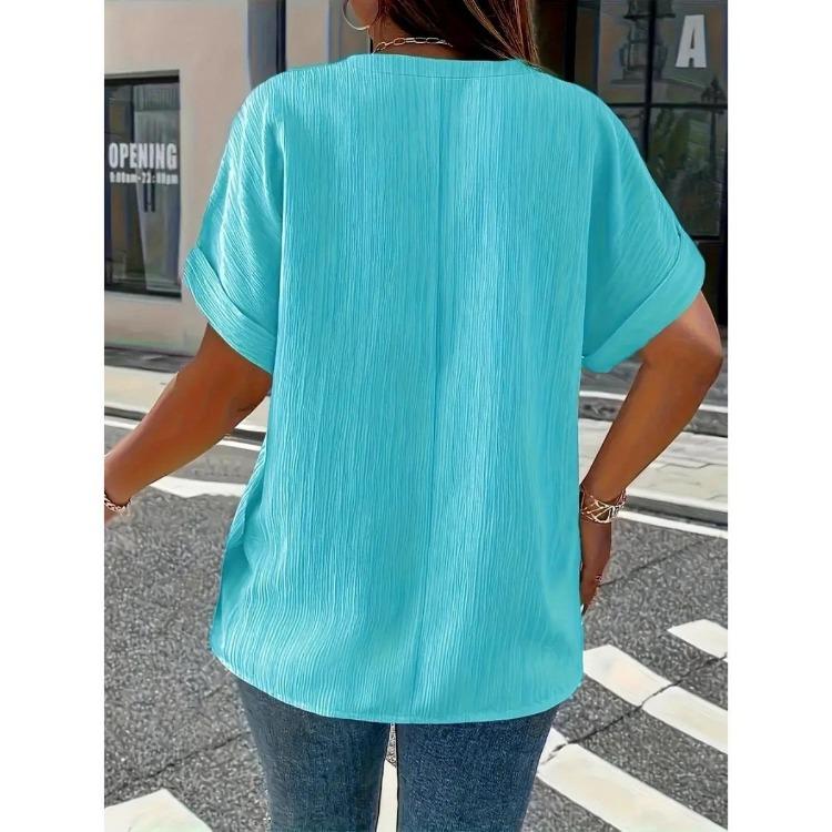 T-shirt Casual da Donna Taglie Forti Casual Colore Unico Bottoni Scollo a V Elegante Colore Unico Manica Corta Abbottonata Moda Quattro Stagioni Nuovo
