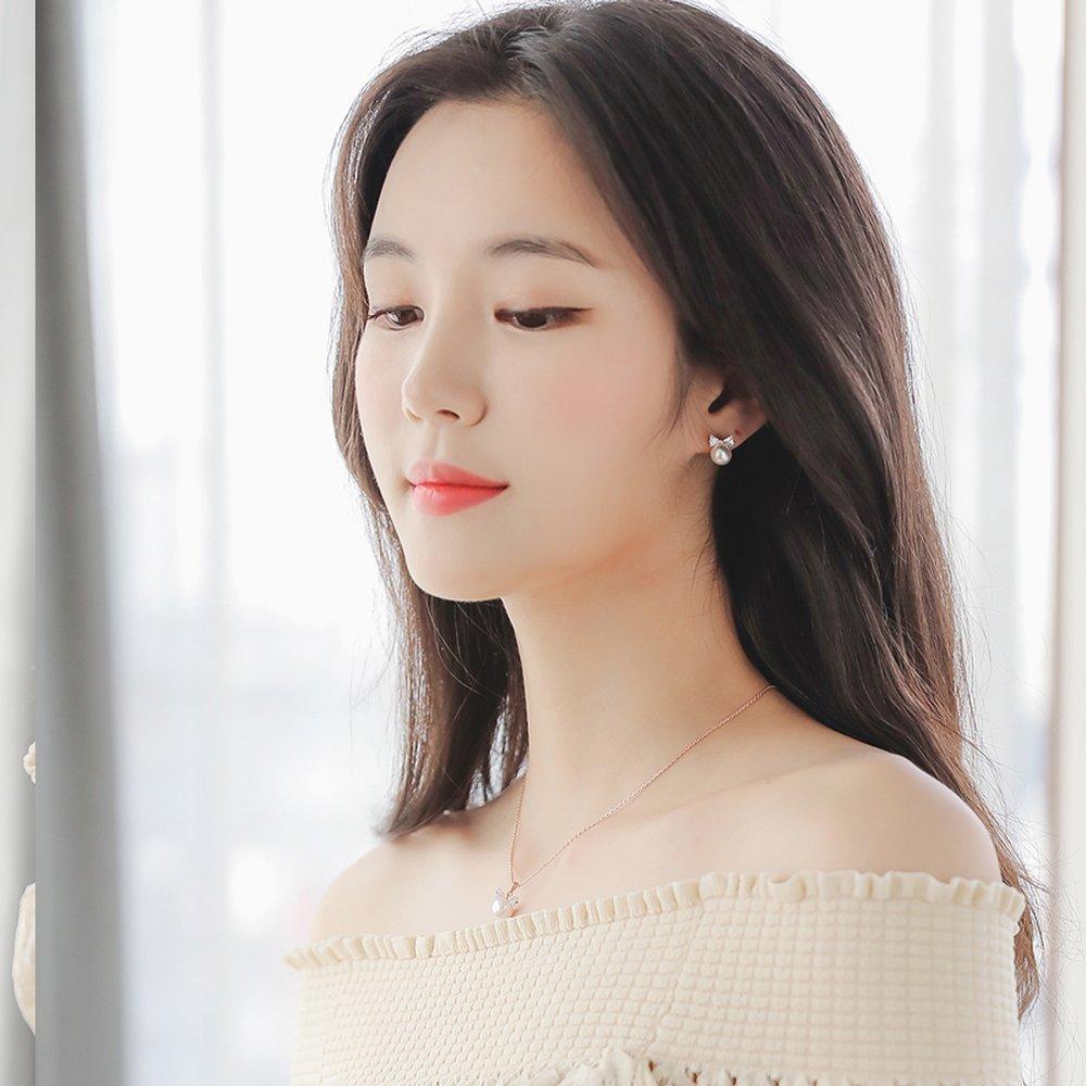 J.Lauren N0933 Ribbon Cubic Rose Gold Pearl Necklace