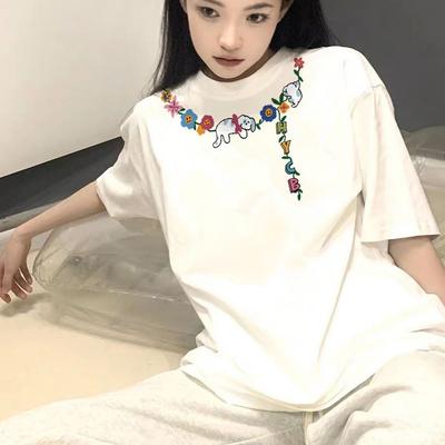 Letni 100% bawełniany luźny T-shirt damski hip hop streetwear Harajuku vintage kreskówkowy z krótkim rękawem T-shirty dla kobiet czarny biały Y2k topy