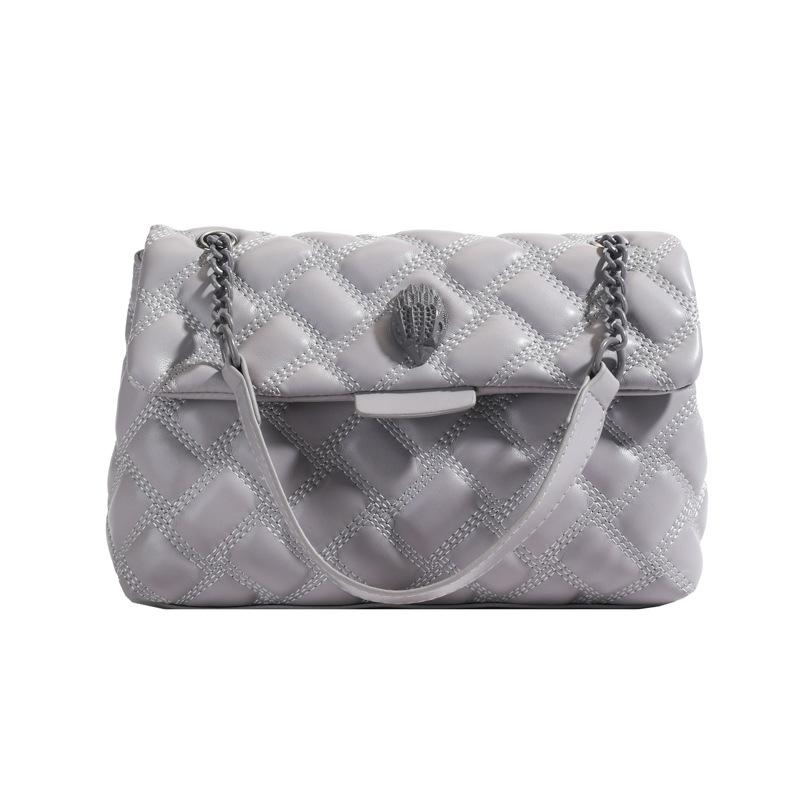 

Новая женская сумка Spice Girl простая нишевая высококлассная маленькая сумка с ромбовидной цепочкой в стиле маленького аромата на одно плечо через плечо серый