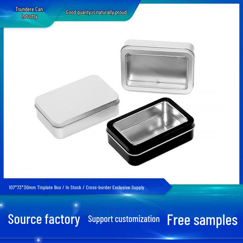 Open-Window Square Tin Box for Dice, Nail Clippers, and Tools Black Full Open Window 107x73x30mm