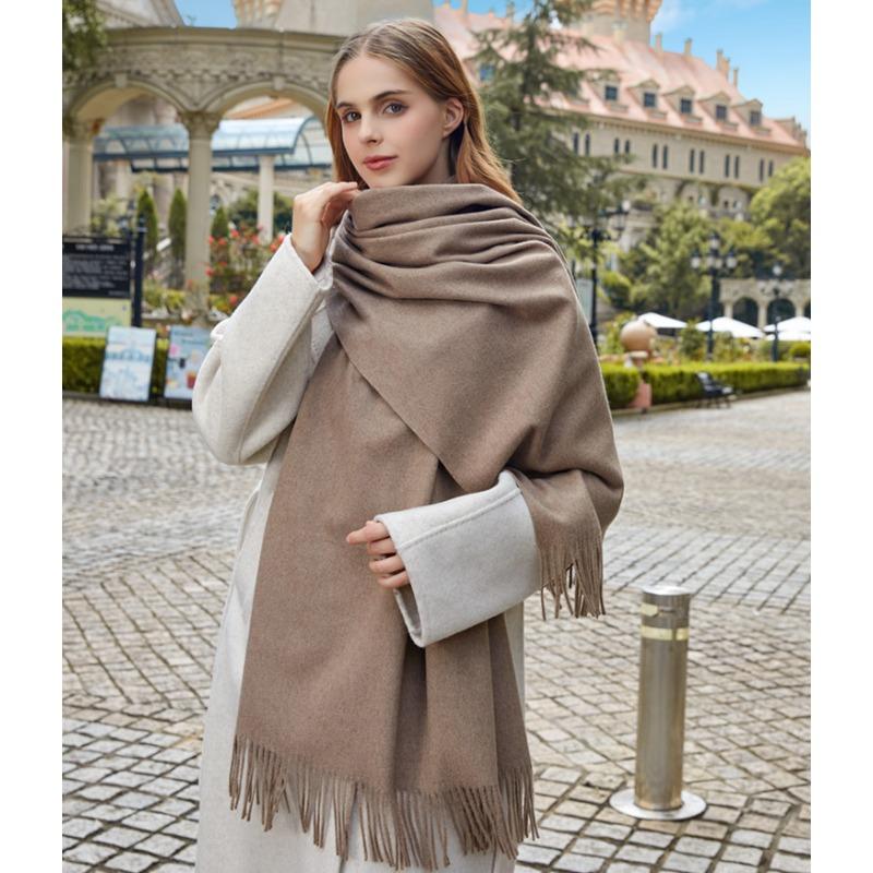 Czerwony szalik damski zimowy wysokiej klasy zagęszczony wełniany szalik wszechstronny męski szal jednolity kolor kaszmirowy szalik