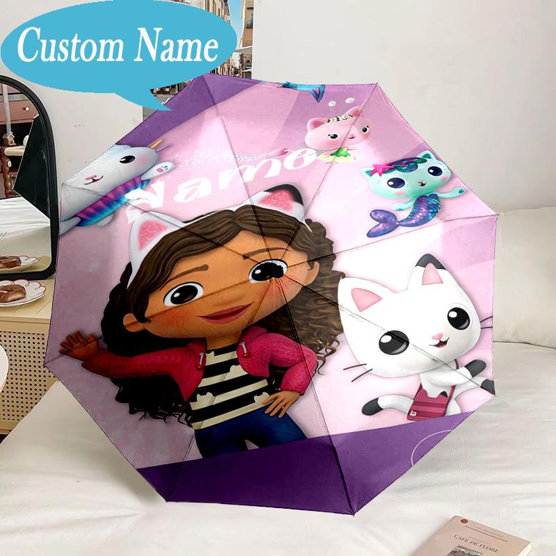 Custom Name Umbrella Kitty Dollhouse Adventure Umbrella 8-Frame for Travel, Camping, Casual Lightweight Portable, Essential for Family Gifts