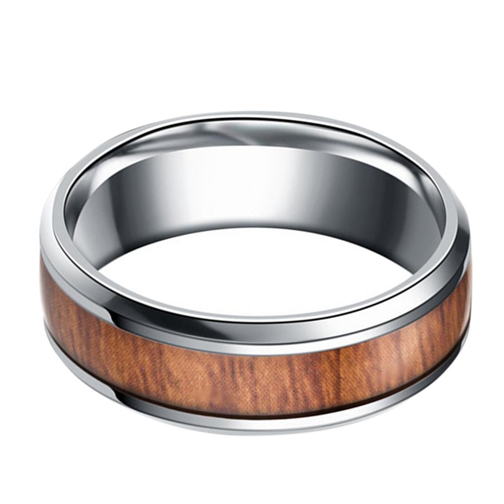Men 8mm Retro Titamium and Wood Inlay Stainless Wedding Band Hand Accessories