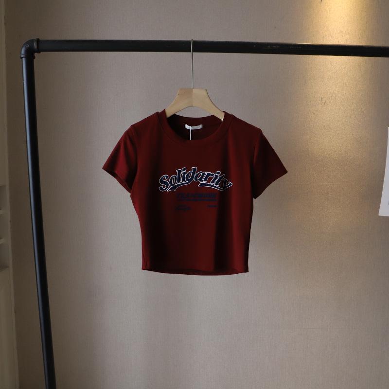 

Summer 2025 Women s American-Style Slim-Fit Round Neck Letter Print T-Shirt One Size