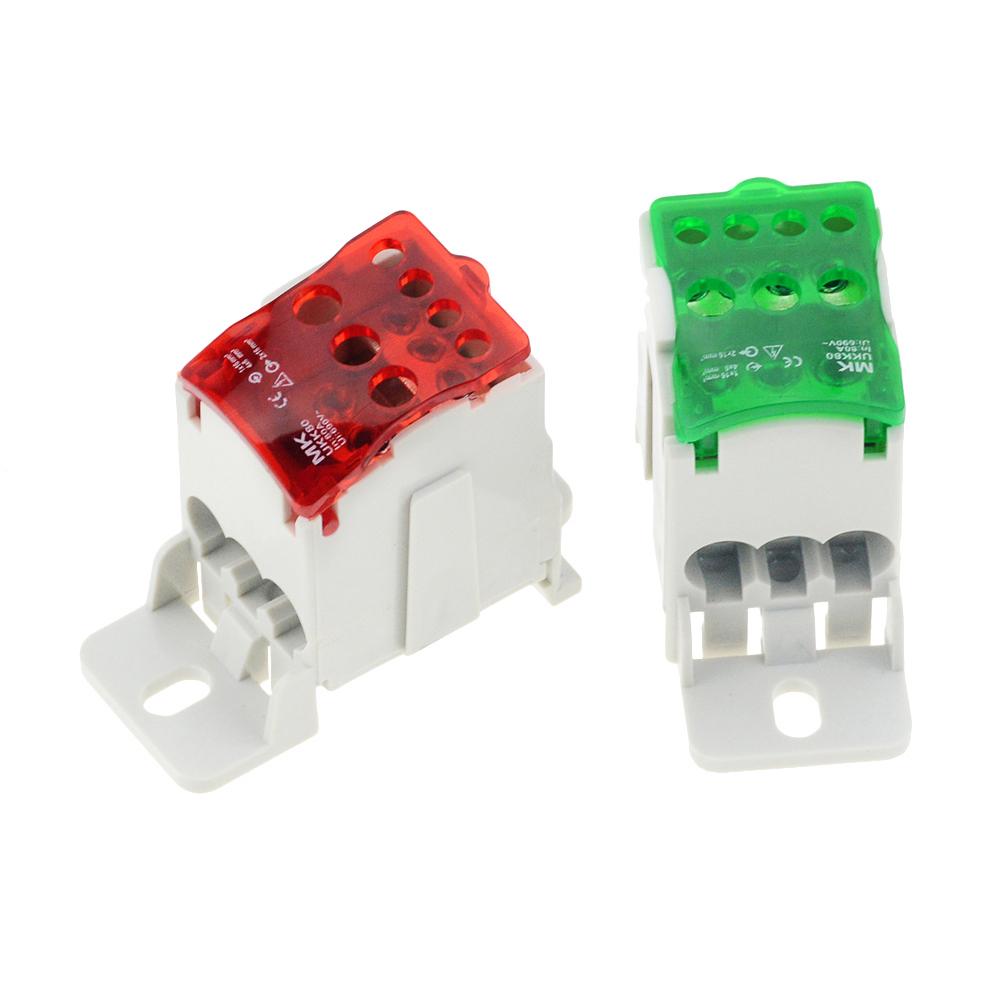 1PC UKK80A Terminal Block 1 In Many Out Din Rail Distribution Box Universal Electric Wire Connector