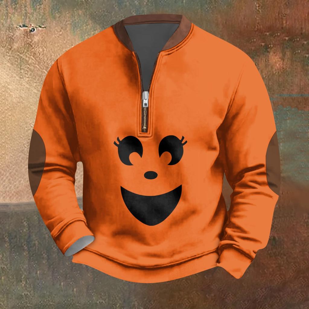 Halloween Print - Men's Loose, Casual, Versatile Round-neck Multi-color Pullover Hoodie