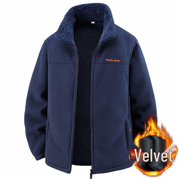Men's Double-Sided Fleece Cardigan Jacket: Enhanced Warmth for Autumn & Winter, Windproof, Ideal for Middle-Aged & Young Adults