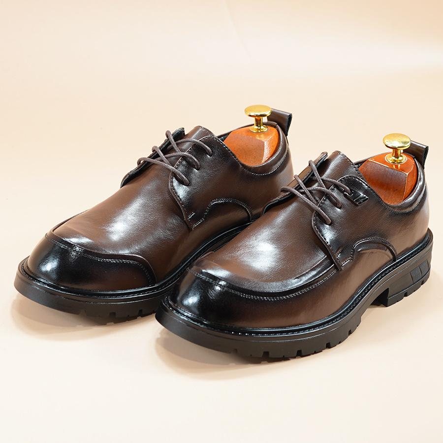 

Leather shoes men s 2025 new spring and autumn business cowhide hand-scratched platform suit shoes British fashion groom wedding shoes 44 коричневый