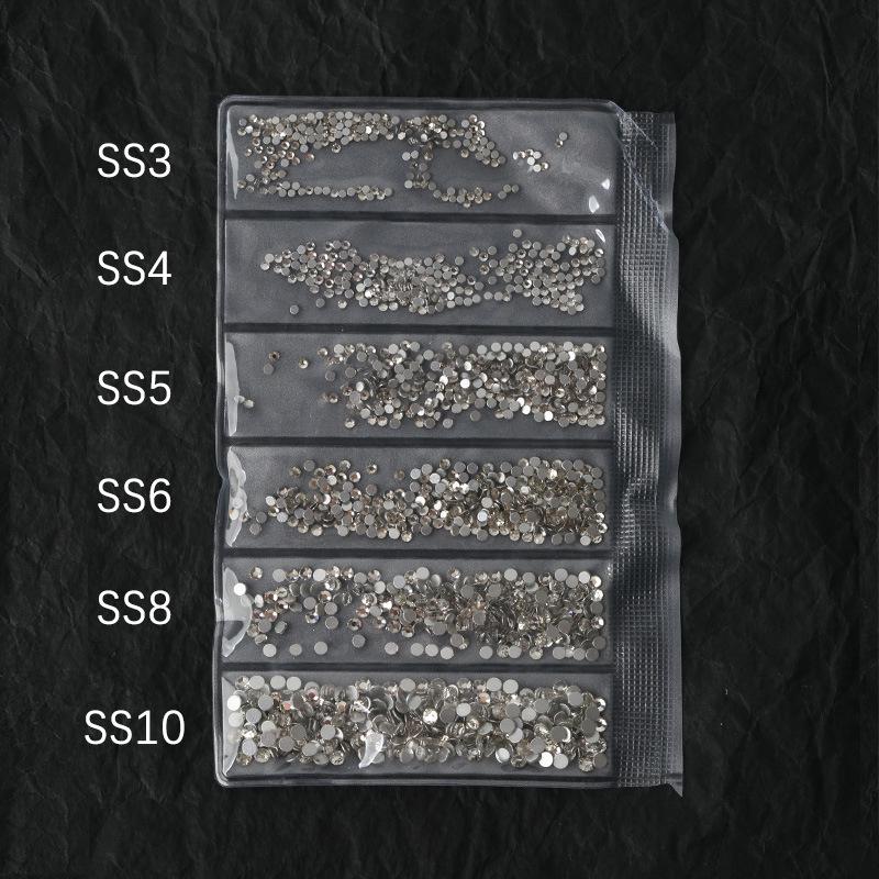 1440-Piece Silver Base Nail Art Rhinestones - No-Fall-Off, 6 Grids, Aurora White AB Round Glass Decorations