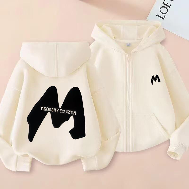 Unisex Trendy High Street M-Print Zipper Hooded Sweatshirt for Spring and Autumn