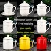 Hotel Guesthouse Ceramic Tea Cup with Lid and Gold Rim - White Conference & Office Cup for Business Reception
