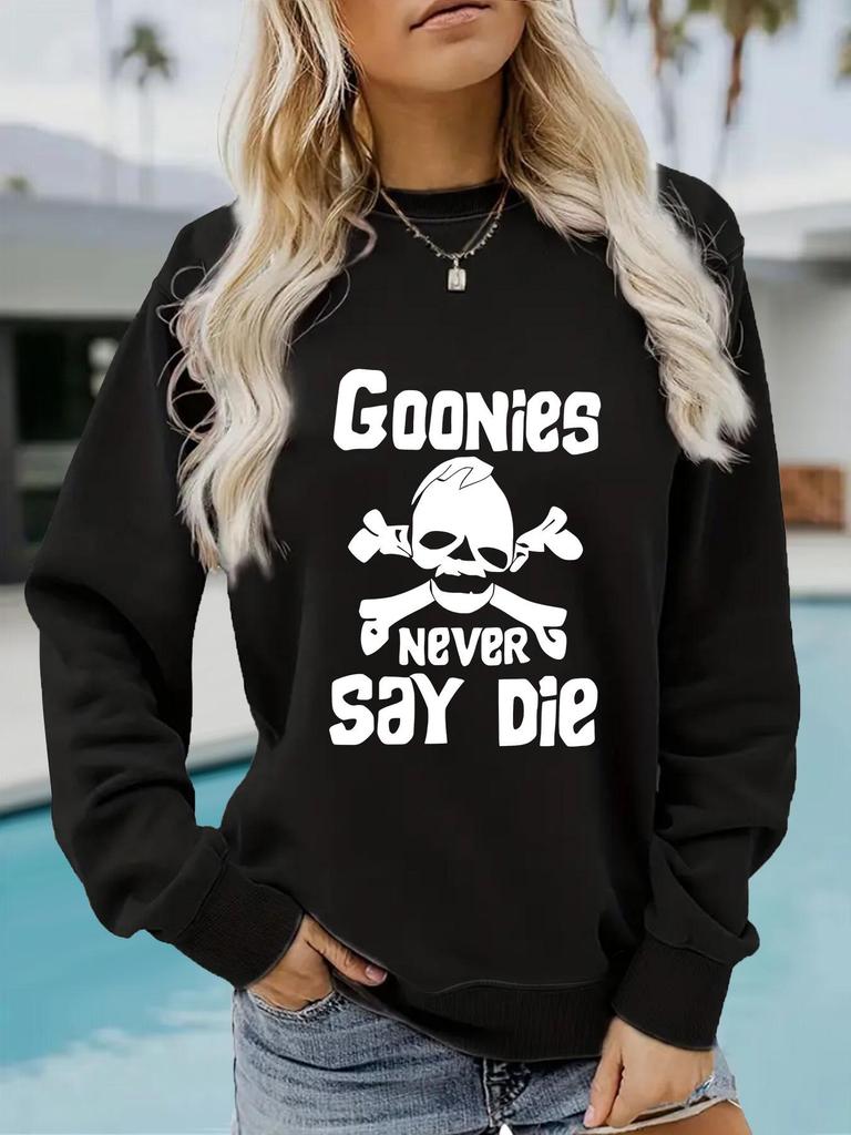 Europäischer & Amerikanischer Damen Herbst/Winter Langarm Rundhals GOONIES Print Sweatshirt Hoodie