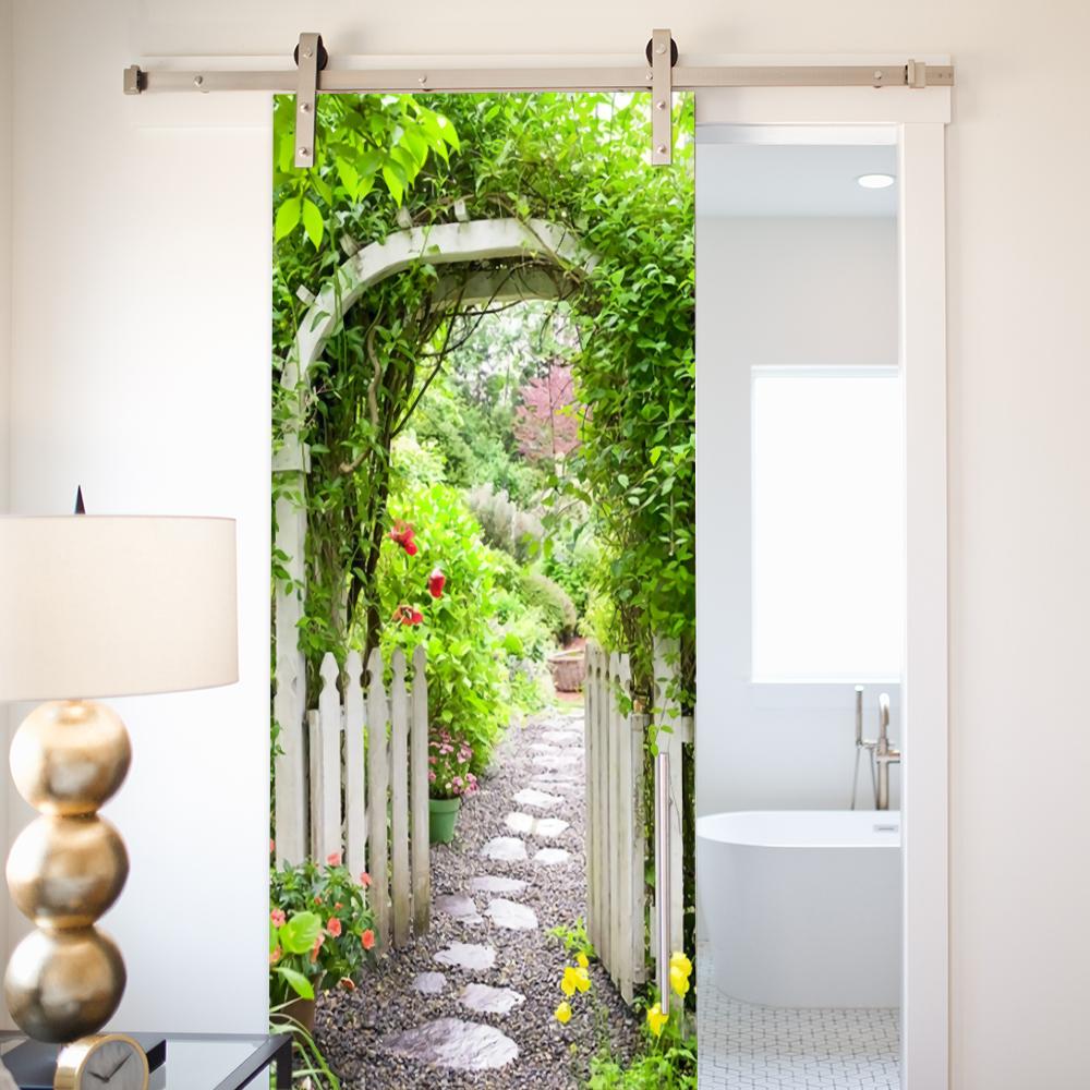 Nature Scenery Door Decal 3D Removable Vinyl Sticker, Adhesive Forest Pathway Wallpaper for Bedroom Entryway