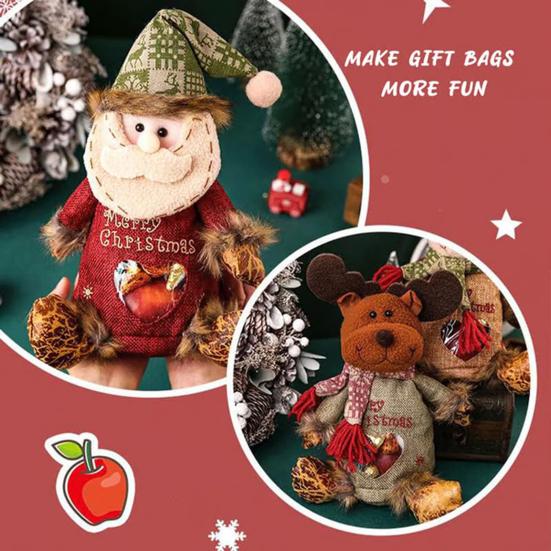 Christmas Gift Bags Zipper Design Reusable Fabric Gift Bags for Gifts Candy Fruits 3D Santa Snowman Deer Shaped Storage Bag for Party And Festival