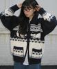 RONRON Cat Jacquard Hood Zip Up Knit Navy
