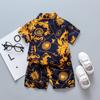 Children's Summer Full Print Leaf Flower Standing Neck Shirt Short Sleeve Set