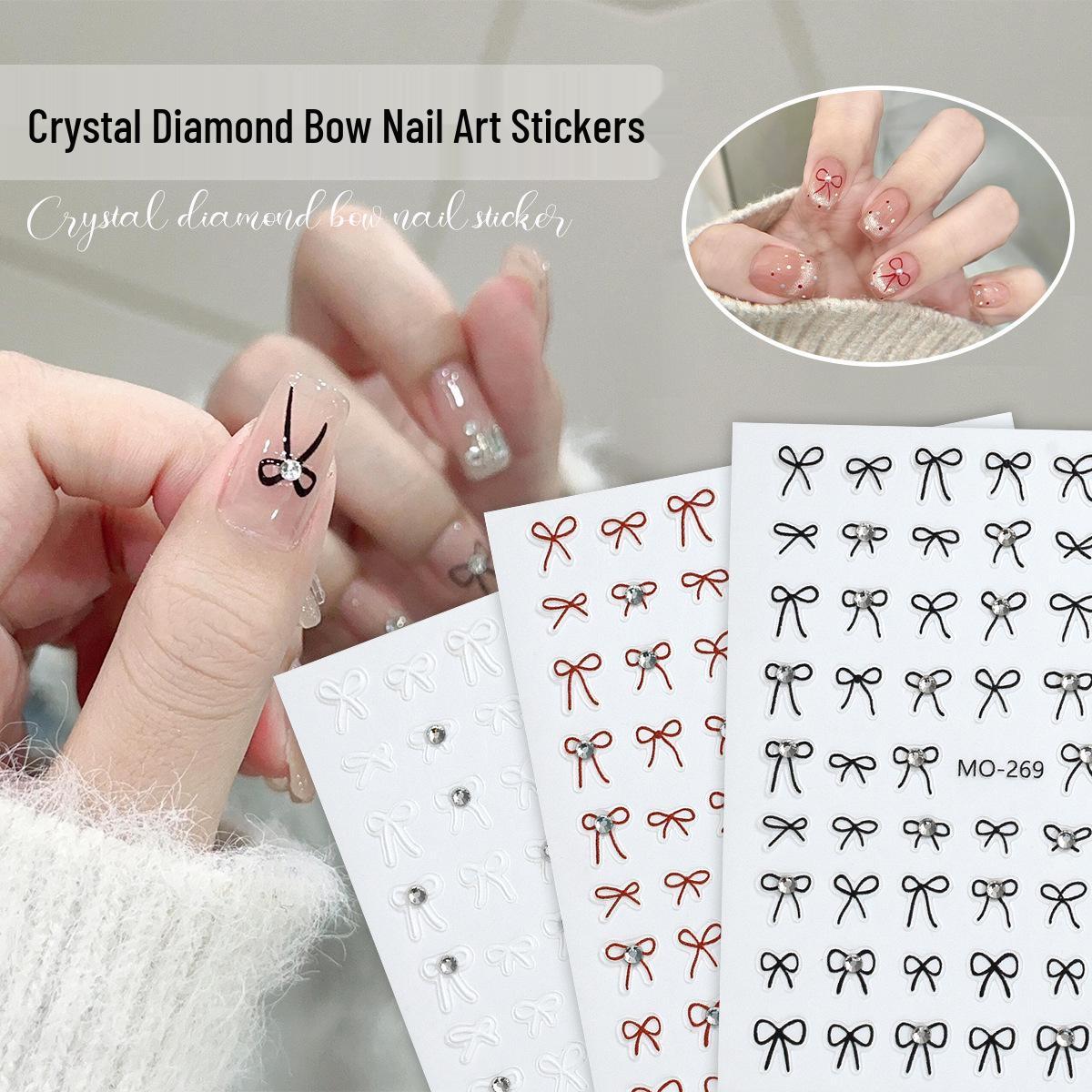

3D Embossed Black & White Bow Nail Stickers with Rhinestones