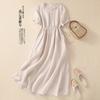 Real Shot Summer New Cotton and Linen Literary Commute Simple Solid Color Light and Thin Medium and Long Dress Women