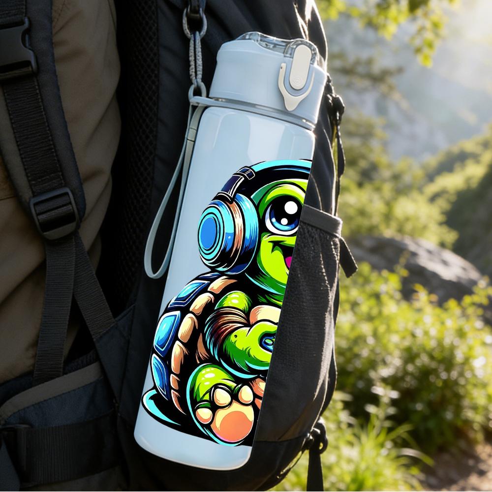 1PZ Tartaruga Giocosa Figura Cartone Animato 750ml Bottiglia d'Acqua in Plastica Colorata Tappo Ermetico con Cannuccia a Flip Per Sport Ufficio Uso Domestico