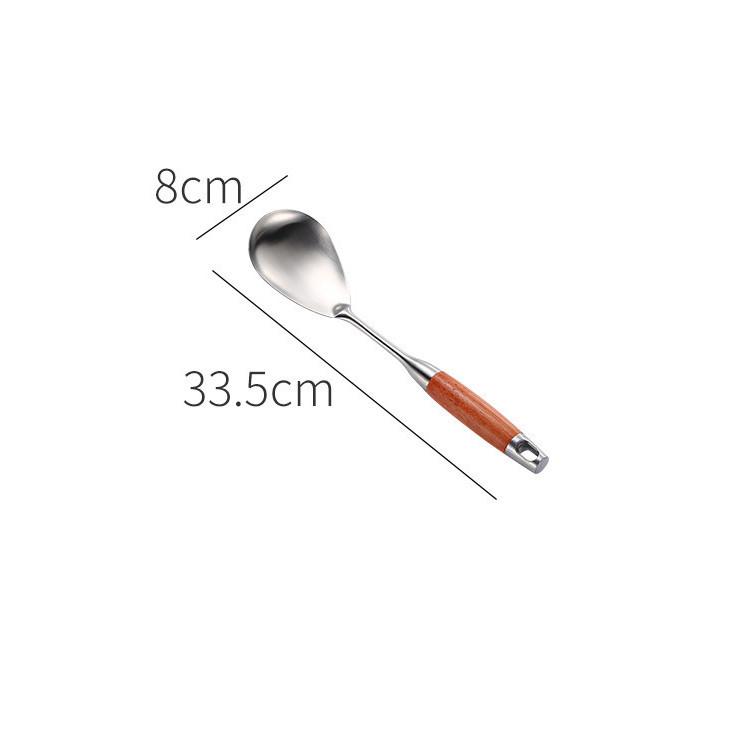 Solid Rosewood & 304 Stainless Steel Kitchen Utensil Set: Soup Ladle, Skimmer, Slotted Spoon, Frying Spatula, Strainer.