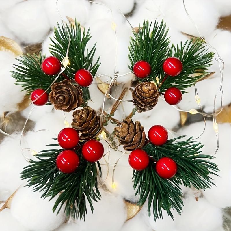10pcs Set Artificial Pine Cone Red Berry Floral Decorations Holiday Decorations for Christmas Easter Thanksgiving New Year Home
