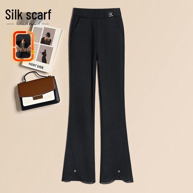

Women s 2025 Winter Solid Flared Lined Casual Pants M