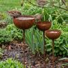 Long Stem Rain Collectors 3-Tier Bowl Insect Watering Station Rusty Bird Feeder  Outdoor Ornaments