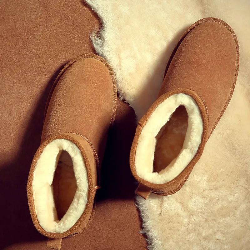 Fashion Men's Boots Cowhide Insulated Plush Snow Boots Genuine Leather Women's Shoes  Winter Women's Boots  Ankle Boots