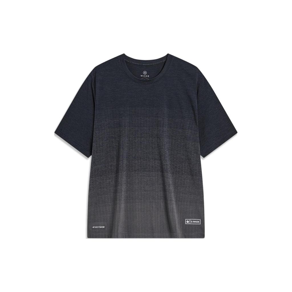 Li-Ning Gradient Quick-Dry Antibacterial Short-Sleeve T-Shirt Men Tops Black Charcoal-Gray ATST563-1