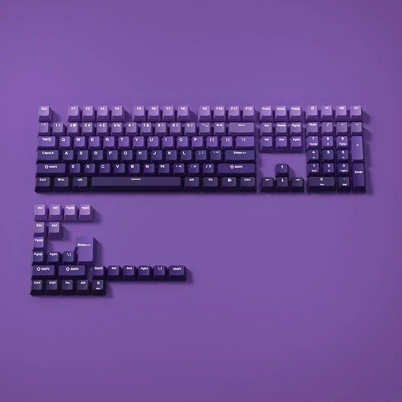 

Градиентные колпачки клавиш Просвечивающие PBT OEM профиль С верхней печатью Кастомные двухкомпонентные для переключателей MX Игровая клавиатура 130+ колпачков