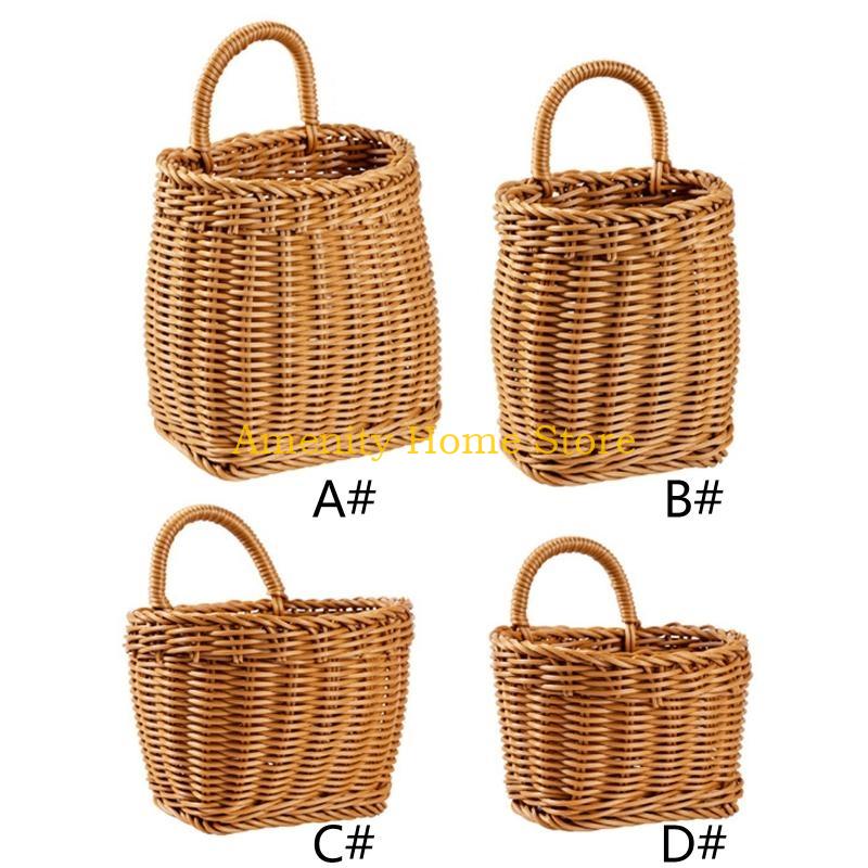 F26C Kitchen Storage Basket with Handle Hand-woven Hanging Baskets for Living Room Fruit Flower Sundries Home