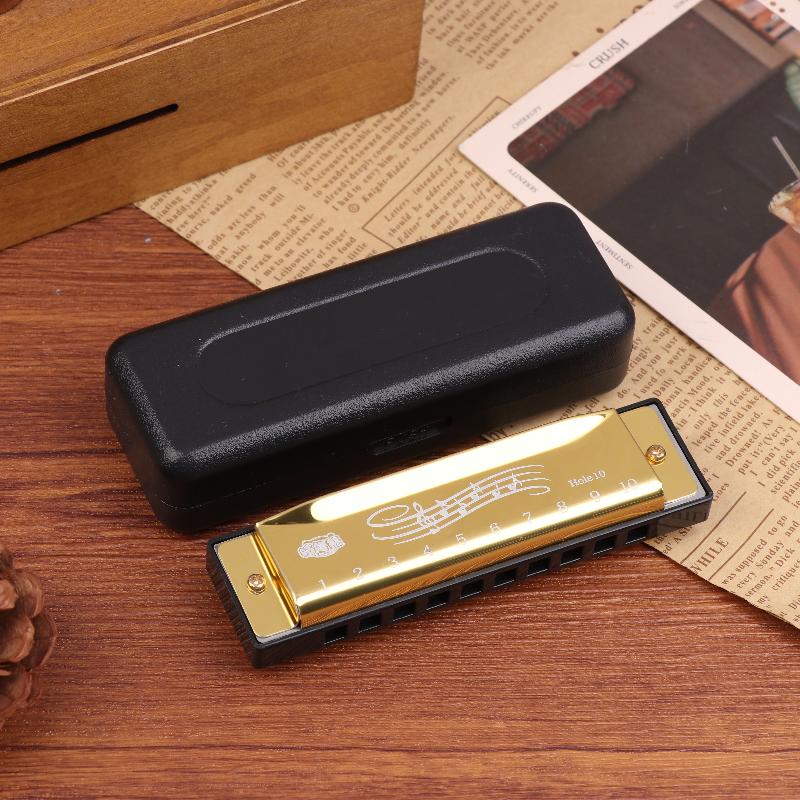 Mundharmonika Tonart C 10 Loch diatonische Mundharmonika C mit Etui für Anfänger Studenten Kinder Geschenk Metallmundharmonika