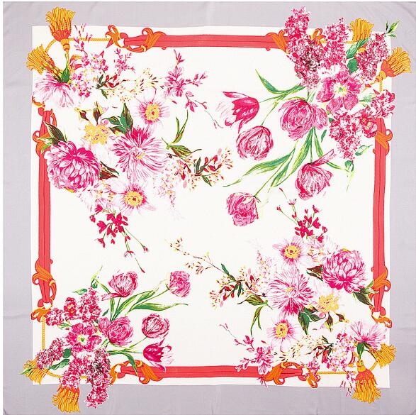 Luxury Brand Twill Silk Scarf Women Shawls Wrap Flowers Printed Square Scarves Echarpes Foulard Female Bandanas