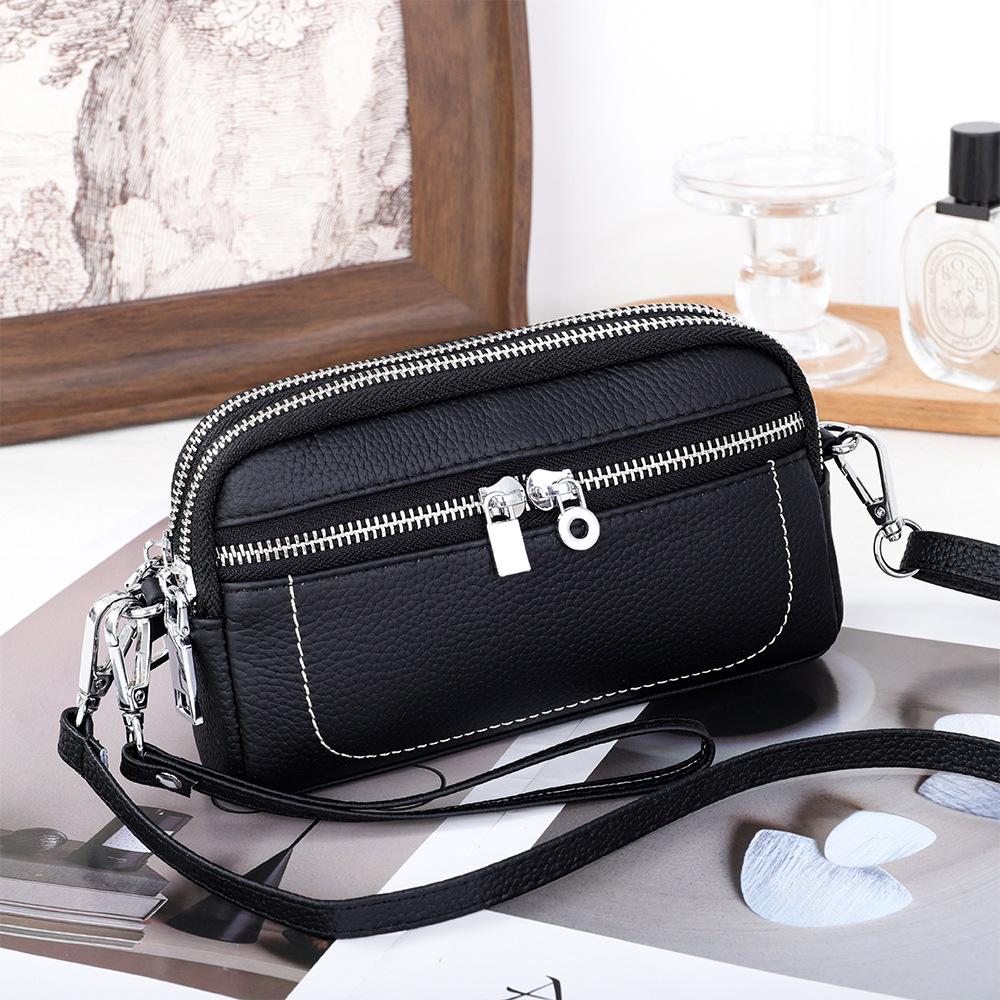 Exquisite Lock Design Women's Crossbody Bag - Premium Cowhide, Double Compartment Clutch