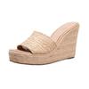 Damen-Keilabsatzsandalen aus geflochtenem Strohseil - Einzelner Riemen, Sommer-Plateau-High Heels, Europäischer & Amerikanischer Stil