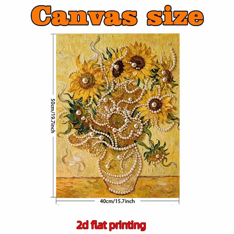 Pearl Van Gogh's Sunflowers DIY Diamond Art Kits 15.7x19.6inch Gem Art Diamond Painting Kits Without Frame for Adults Gift Idea Home Wall Decor