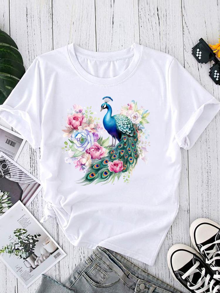 (Asiatische Größe) Trend Aquarell Blume Rundhals Kurzarm T-Shirts Mode Damen Freizeitkleidung Damen Oberteil T-Shirt Bedrucktes Grafik-T-Shirt