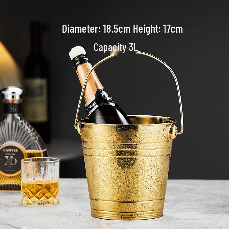 3L Double-Layer Insulated 304 Stainless Steel Ice Bucket with Thickened Handle for Wine & Beer