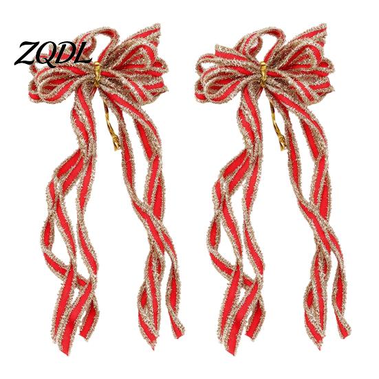 Hanging Bows for Christmas Trees 2 Pcs Velvet Bows, Shiny Bow Tree Decoration Vintage Style Topper Wreath, Garland, Xmas Party, Wedding, Baby Shower,