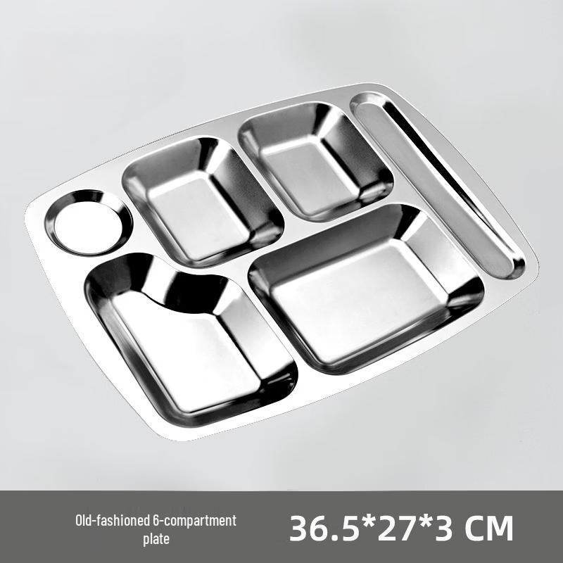 WUHE Stainless Steel Six-Compartment Divided Dinner Plate