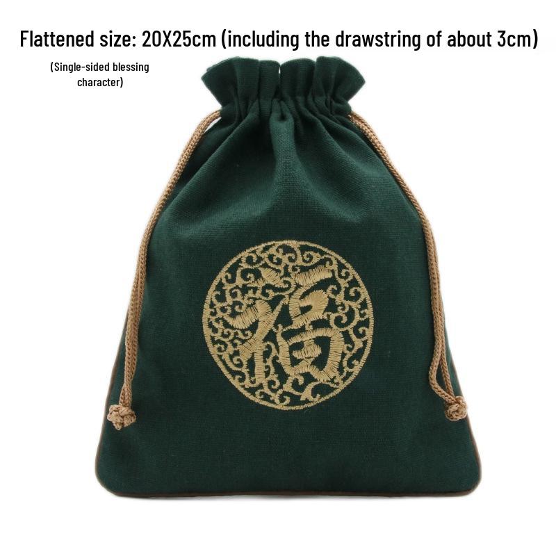 "Extra Large Embroidered Linen Drawstring Bag for Storage and Gifting"