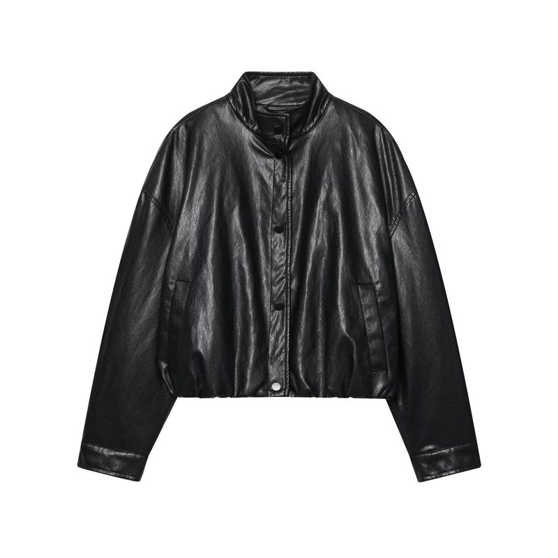 Za Autumn New Women Clothes 2025 Western Style Fashion Turtleneck Imitation Leather Bomber Jacket Outerwear 6318250