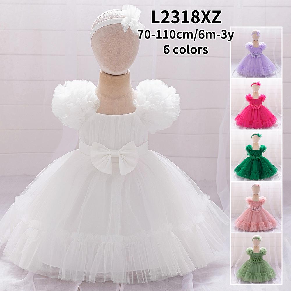 Girls' White Lace Christening Gown - First Birthday Princess Dress