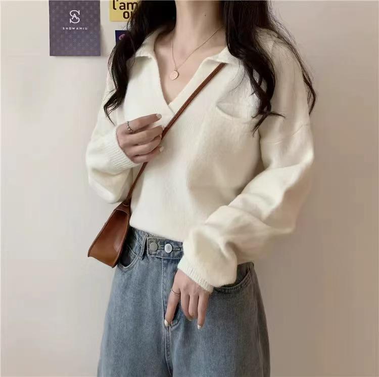 Women's Retro V-Neck Knitted Pullover Sweater - Soft Wool, Loose Fit, Autumn Style Jacket