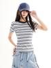 Retro Striped Slim Fit Cropped Short Sleeve T-shirt - Early Spring Petite Millennium Style