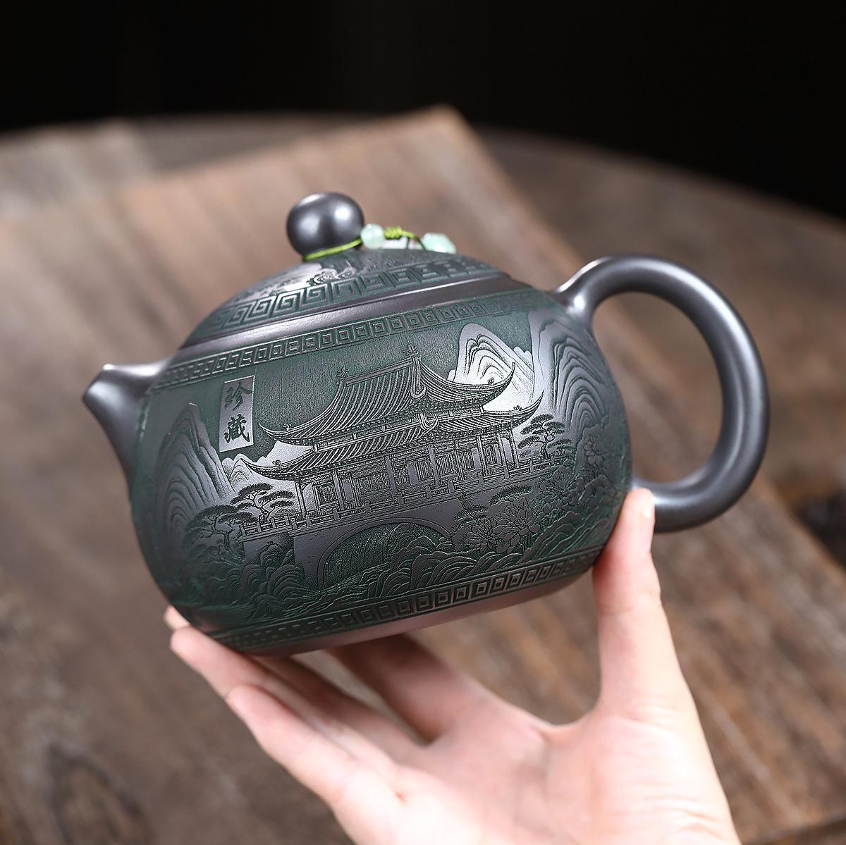 

770ml Authentic Yixing Purple Clay Teapots Handmade Xishi Pot Raw Ore Stone Yellow Mud Kettle Zisha Tea Set Drinkware Ornaments