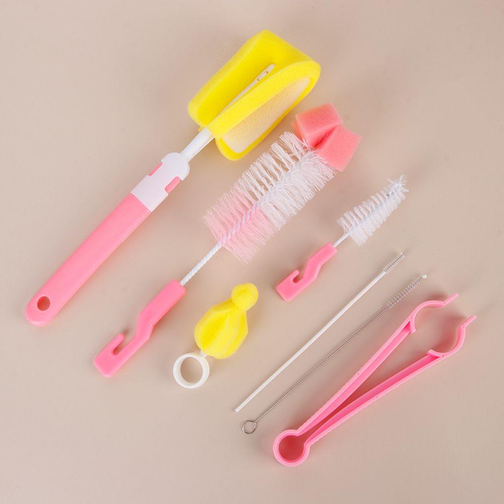 7pcs Home Spout Cup 360-degree Bottle Brush Baby Nipple Rotating Clean Sponge