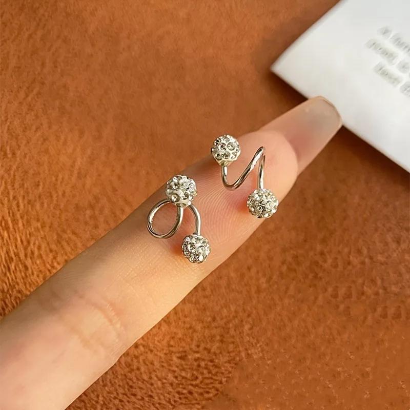 Stainless Steel Spherical Inlaid Zircon Stud Earrings Personalized Spiral S-Shaped Earrings for Women s Daily Jewelry Wear