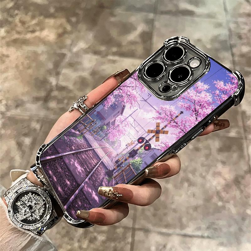 Anime Aesthetic Scenery Plating Phone Case For Iphone 16 17 Pro Max Air 16E 14 15 Plus 12 13 Mini Anti-Fall Airabag Cover